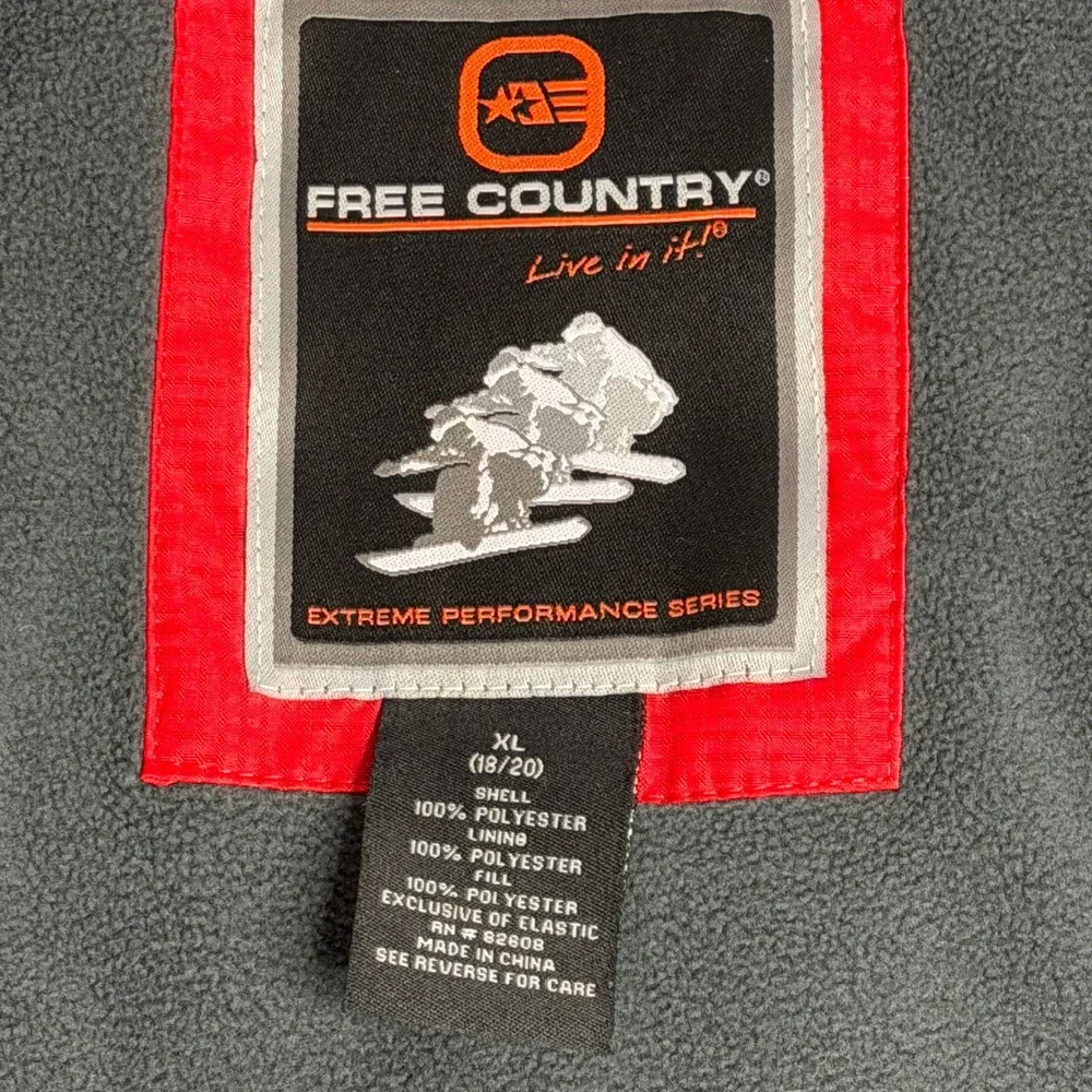 Youth Free Country FCXtreme Red Gray Hooded Winter Ski Jacket Coat Size XL 18-20